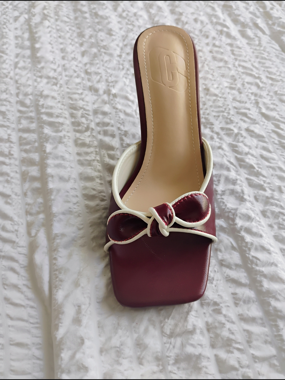 Women’s Burgundy Slide Mule with Cream Knot Trim